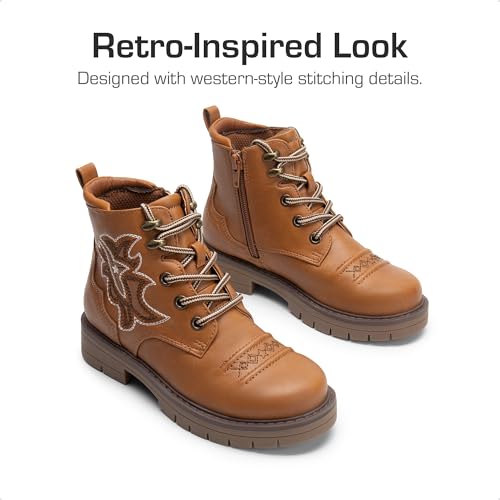 DREAM PAIRS Boys Girls Combat Ankle Boots Cowboy Cowgirl Western Embroidered Side Zipper Booties Toddler/Little Kid/Big Kid2