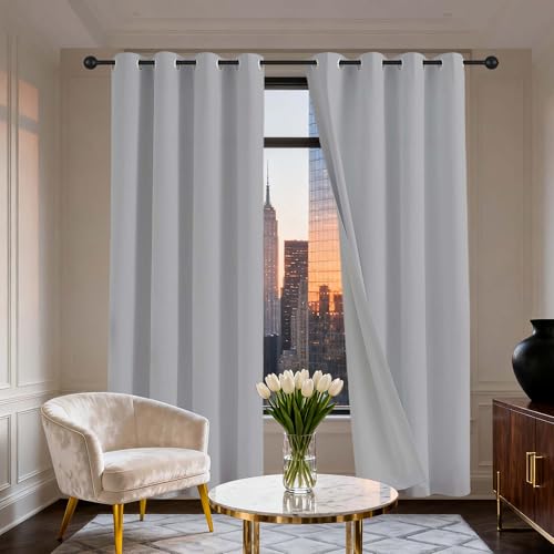 YUJINLIU Cortina para Ventana Dormitorio Visillos 180 x 215 cm Isolanti Termiche Protezione Della Privacy Cortinas Blackout Salon Modernas per Il Soggiorno e La Camera, Gris Claro