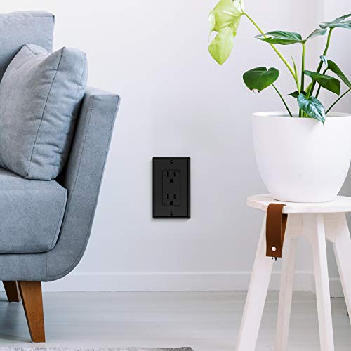 Webang Decorator Electrical Wall Outlet Black, Tamper-Resistant Duplex Receptacle, Residential Grade, 3-Wire, Self-Grounding, 2-Pole, 15A 125V, Etl Listed, 20 Pack Wall Plates Included #TOP6
