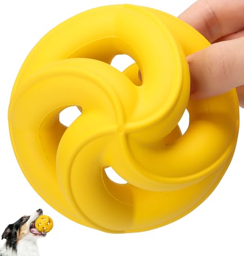 PetZee Natural Rubber Indestructible Dog Toys, Durable Dog Chew Toys for Aggressive Chewers - Interactive Dog Toy Balls for Anxiety Relief, Safe for Most Breeds, Fetch Training, 4", Lemon