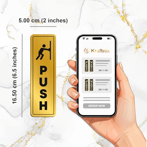 Image of Golden Black Push Pull Acrylic Sign Board | Waterproof Door Sign with Strong Adhesive for Office Hospital Restaurant Hotel Mall Shop | Premium 5cm x 16.5cm Signage