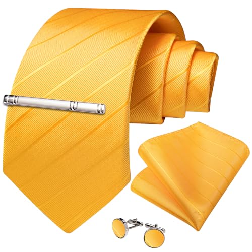 Image of DiBanGu Mens Striped Tie Silk Woven Necktie and Pocket Square Cufflinks Tie Clip Set Wedding Business Formal Gift Tie for Men