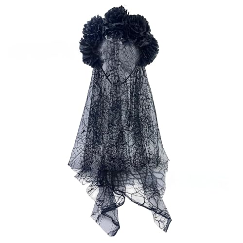 Festive Halloween Flower Headband With Elegant Black Veil Shawl For Party Fashion Headpieces Costume Headwear Mysterious Look