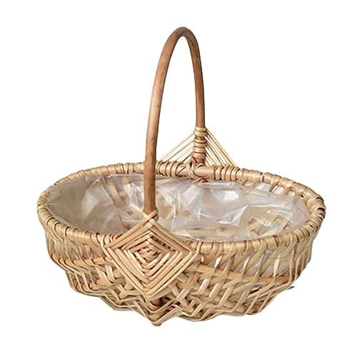 VICASKY Large Handheld Wicker Flower Basket Portable Flower Arrangement Basket Indoor Decorative Storage with All Match Style