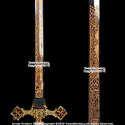31" Masonic Knights Templar Ceremonial Sword Gold Fittings Red Crosses - Image 5