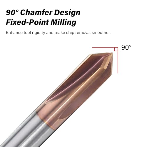 Image of 1 /2 inch Carbide Chamfer End Mill 90 Degree - V Groove, 4 Flutes TISIN Coating Mill Bits Sets for Alloy Steels, Hardened Steels