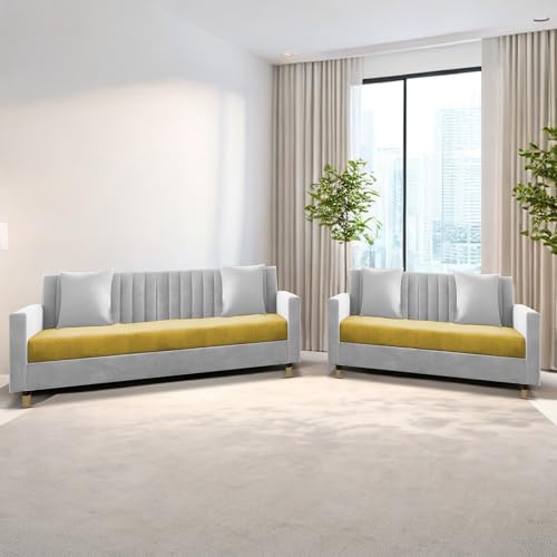Image of Casaliving Garcia 3+2 Seater Sofa Set for Living Room (Yellow - Grey)