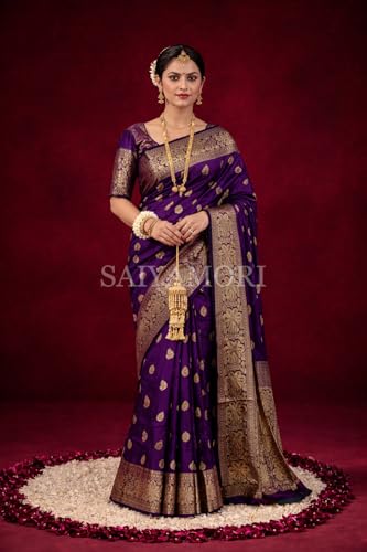 Image of Women's Soft Silk Style Jacquard Saree with Rich Zari Woven Border & Pallu | 5.6 Mtr Saree with 0.8 Mtr Unstitched Blouse