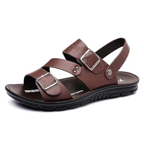 Men's Faux Leather Slip On Flats Slides Sandals with Adjustable Back Strap Lightweight Non Slip Casual Sandals Comfort Breathable Outdoor Beach Summer Shoes