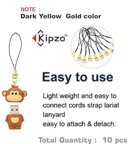 Image of Golden Metal Phone Charm Thread Hanging String Rope Cord Nylon Black with Jump Ring Pack of 10 pcs Clasp for Cell Phone Cover Keyring Pendrive DIY Jewellery Straps with Zip Carry case Pouch