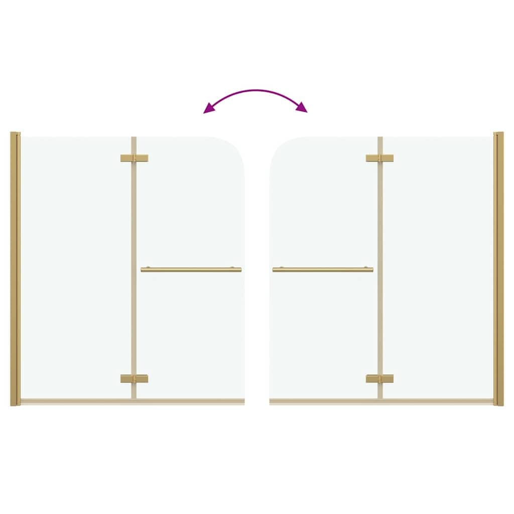 Box doccia trasparente e oro 120x140 cm pieghevole con vetro di sicurezza e alluminio, larghezza regolabile, girevole per nicchia bagno, paraspruzzi e design moderno