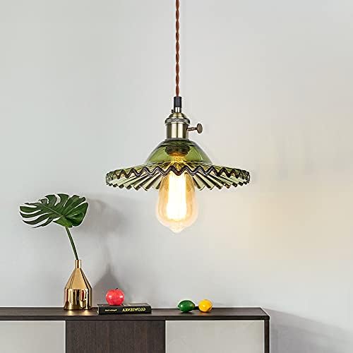 ASCELINA Vintage Pendant Light Glass Shade, Industrial Adjustable Pendant Lighting Glass Ceiling E27 Lamp Base Hanging Light Fixture Chandelier for Kitchen Island Living Room Restaurant BarGreen)