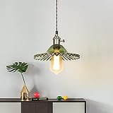 Vintage Glass Pendant Light for Kitchen Island, Single Hanging Pendant Lighting with Green Clear Gla