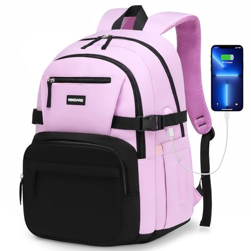 Image of WINDARS Backpack for School Girls, Cute High School Backpacks for Teens Women Student Large Bookbag 15.6 Inch Laptop Bag with USB Charger Port for College Work Travel Trip (Black Purple)