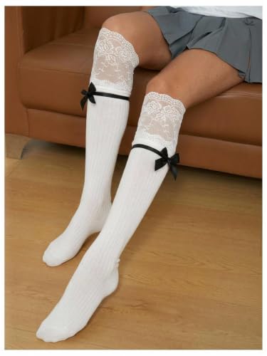 Image of COZYEASE Women's 1 Pair Lace Patchwork Knee High Socks Cute Y2k Boots Socks Stockings