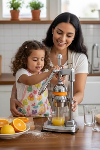 Image of Manual Citrus Juicer Heavy Duty Aluminum Hand Press - Professional Fruit Juicer for Orange, Lemon, Lime & Pomegranate - Easy Press, Durable, Kitchen Countertop Juice Extractor (Silver)