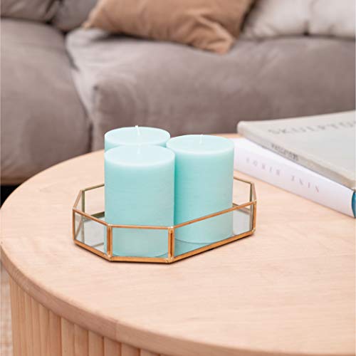 Candwax 3X4 Pillar Candles Set Of 3 - Decorative Rustic Candles Unscented And No Drip Candles - Ideal As Wedding Candles Or Large Candles For Home Interior - Light Turquoise Candles #TOP4