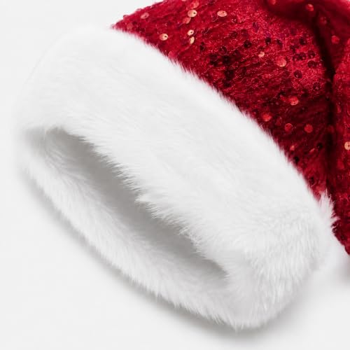 AQAYL Sequin Santa Hat Adults Christmas Hats with Soft White Fur Trim - image 5
