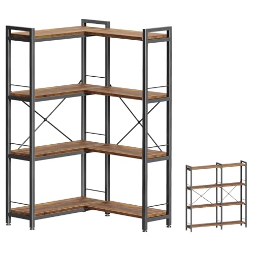 Huuger 4 Tier Bookshelf, L Shaped Corner Bookshelf with 8