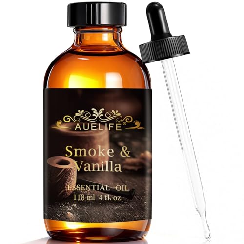Auelife 4oz Smoke & Vanilla Men Essential Oils for Diffusers for Home - Long Lasting Fragrance Oil for Candle & Soap Making Fathers Day & Birthday Gifts for Him - Masculine Scented Oil for Men Gift