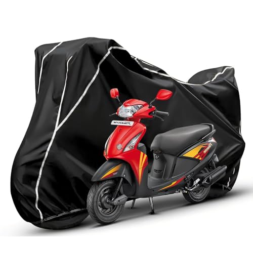 Image of Waterproof Bike Body Cover Compatible with Hero Pleasure Dustproof Scratchproof - Motorcycle Cover for Two Wheeler, Outdoor Full Cover with UV, Duty, Rain Protection (Black & White)