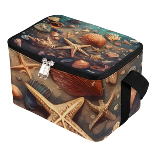GzLeyigou Lunch Bags for Women Men 9 Cans,Ocean Starfish Hot & Cold Food Delivery Bag Insulated Grocery Bag Insulated Lunch Box Starfish Shell Cooler Bag for Office Work Picnic Beach