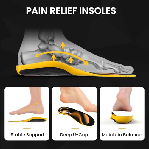 Image of Plantar Fasciitis Insoles for Heel Pain Men Women High Arch Support - Orthotic Shoe Inserts - Boot Work Shoe Insole for Achilles Tendonitis, Heel Spur -S