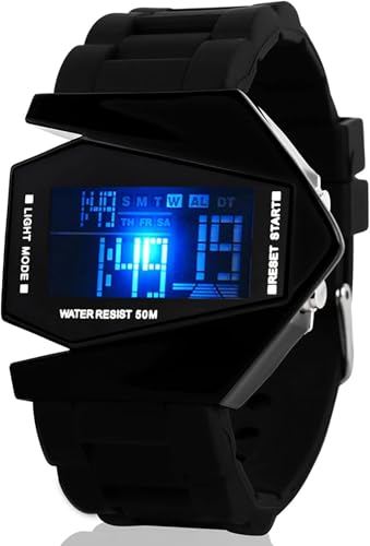 Zentavi LED Fashion Watch for Men and Women, Creative Airplane Design Wristwatch, Multifunction Date Display Waterproof Casual Watches for Daily Wear (Black)