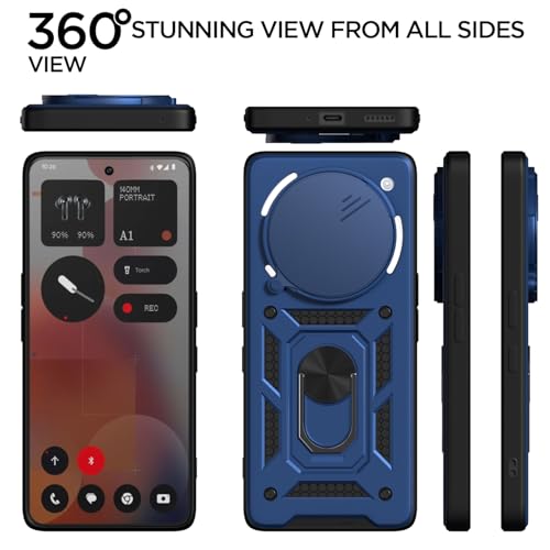 Image of Pikkme Back Cover for Nothing Phone 3a Pro 5G | 360 Protection Case | Sliding Camera Shield Cover & Ring Holder Stand D10 Tough Armor Bumper Case (Blue)
