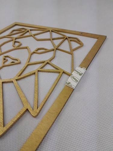 Holz Löwe Wanddeko - Geometrischer Boho Wandbehang, handgefertigt, Gold, 30x25cm