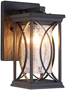 Outdoor Wall Lanterns Small Modern Exterior Light Fixtures, Aluminum Housing with Crack-Like Glass, UL and IP65 Waterproof Wall Sconce Outdoor Wall Light for Porch, Garage, Front Door, Black