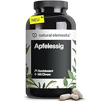 natural elements Apfelessig Kapseln – 180 Kapseln mit 1300mg Apfelessig pro Tagesdosis – vegan, hochdosiert, ohne unnötige Zusätze – in Deutschland produziert & laborgeprüft