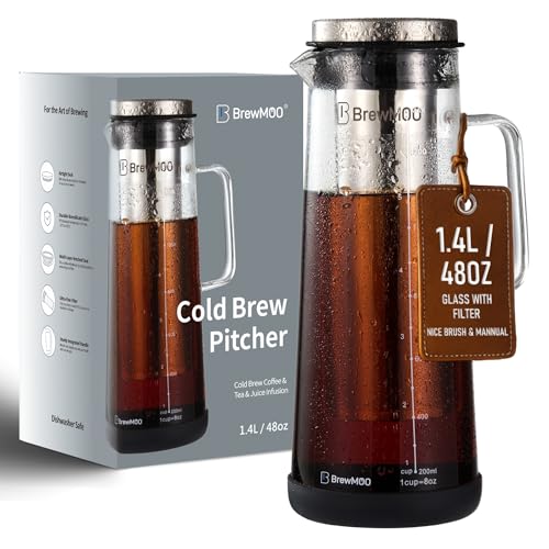 BrewMOO- Airtight Cold Brew Coffee Maker Pitcher, 1.4L/48Oz Thick...