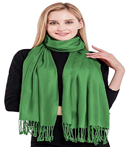 CJ Apparel Forest Green Solid Color Tassels Design Nepalese Shawl Seconds Scarf Wrap Stole Throw Head Wrap Pashmina Hand Made in Nepal New4