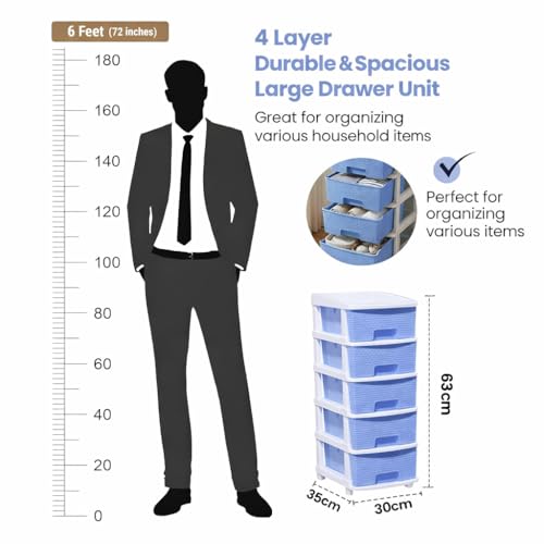 Image of Plastic Modular Drawer Storage Chest Of Drawers Organizer Storage Box, Large Stomo Racks For Multipurpose Anti-slip Shoes Organizers (Blue, 4 Layer)
