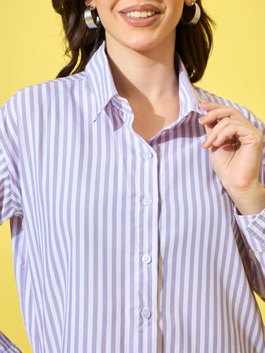 Image of DIMPY GARMENTS Women's Cotton Striped Oversized Long Sleeve Button-Down Shirt