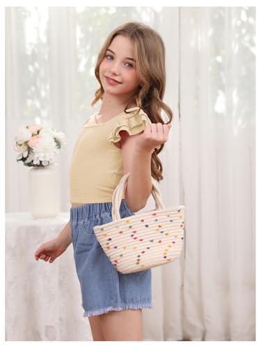 Image of OYOANGLE Girl's Casual Solid Ruffle Trim Cap Sleeve Square Neck Cute Crop Tank Tops T-Shirts