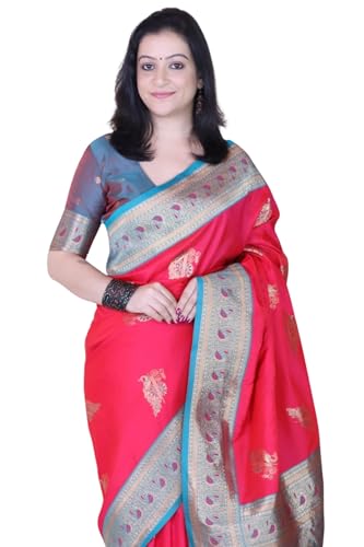 Image of SGF11 Women's Kanjivaram Pure Soft Silk Saree With Blouse Piece