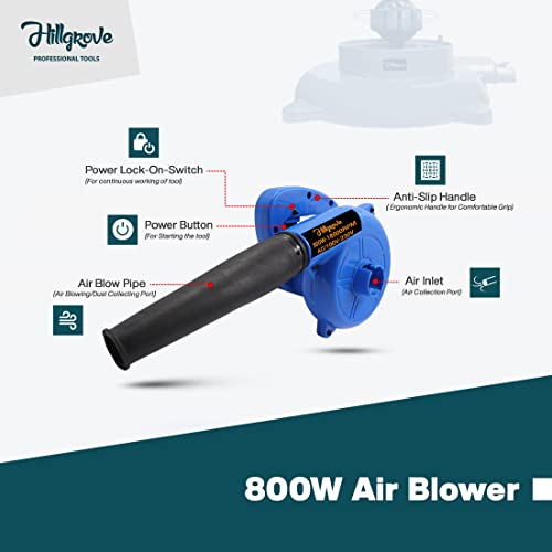 Image of Hillgrove HGCM21M1 800W-18000RPM Electric Air Blower Machine and Suction Dust Cleaner for AC /Computer /Home with, Carbon Brushes and Gloves Gun Dust Cleaning Forward Curved Air Blower (Corded Vacuum)