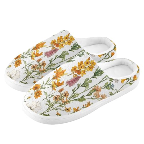 JUNZAN Spring Flowers Montana Bitterroot Women Cotton Slippers Closed Toe Memory Foam Bedroom Slippers for Spa Funny Presents 6-74