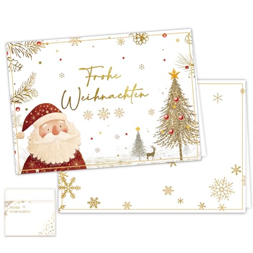 Weihnachtskarten mit Umschlag Set, 12 Stück Karte Weihnachten, weihnachtskarte Schöne Klappkarten Grußkarten Weihnachten, Christmas Cards für die schönsten Frohe Weihnachtsgrüße