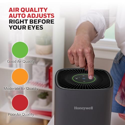 Image of Honeywell Allergen Plus Compact Small Room HEPA Air Purifiers for Home, Up to 530 Ft Coverage, 3-in-1 Filter, Pet Dander, Smoke & Odor Reducer Air Quality Sensor with Auto Mode, Grey, HPA125V