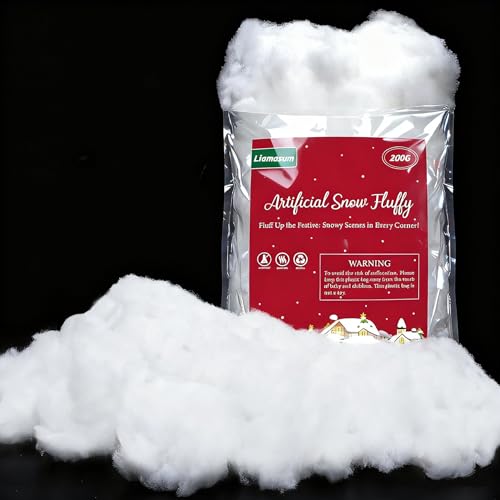 liamasum Christmas Fake Snow Decor, 200g Fiber Cotton Artificial Snow Fluffy Indoor Decoration Holiday Winter Decor, Winter Mantle Village Displays, Nativity, Xmas Decoration