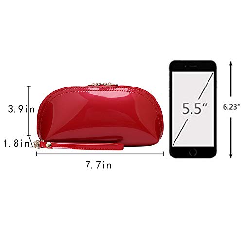 ZLMBAGUS Fashion Cosmetic Bag Patent Leather Makeup Pouch Wristlet Zipper Makeup Case Holder Coin Purse Clutch Red - Image 6