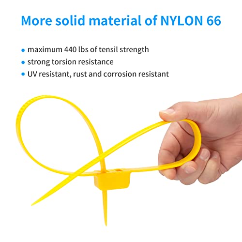 Xingo Flex Cuffs, Heavy Duty Nylon Double Flex Zip Tie Handcuffs, 10 Pcs Double Locking Zip Ties Restraints, Tensile Strength : 440 Lbs Strength | Length: 27 1/2" (Yellow) #TOP2