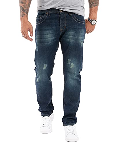 Rock Creek Herren Jeans Regular Fit Stretch Jeans Männerhose Herrenjeans Denim Hosen Herrenhose Straight Cut Stonewashed RC-2299 Dunkelblau W36 L36