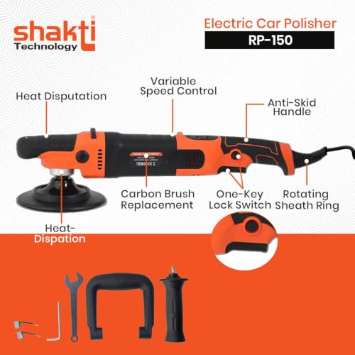Image of Shakti Technology RP-150 1200W Electric Car Polisher 21MM Orbit with D-Handle Rotary Polisher 1000-3000 RPM with 150MM(6Inch) Wheel Size, 6 Variable Speed, Disk Ideal for Cars, SUV, Boats
