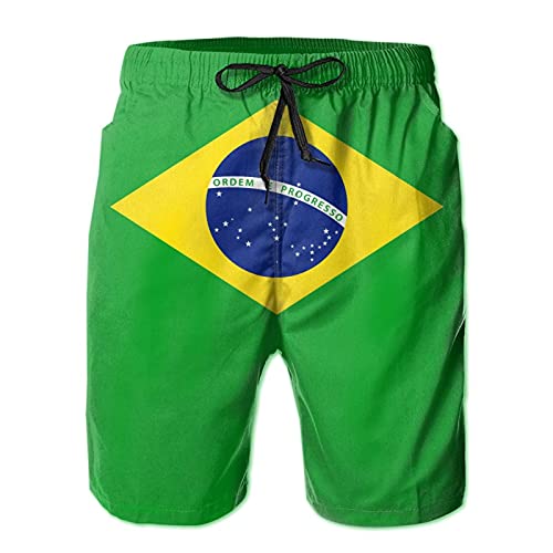 Flag of Brazil Beach Shorts for Men Swim Trunks Boardshorts Pants Swimsuit