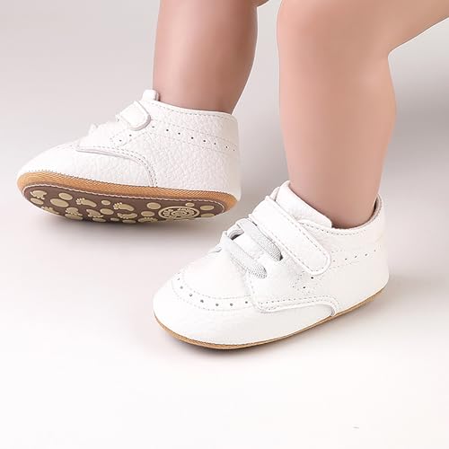 Image of SOFMUO Baby Boys Girls High Top Ankle PU Leather Sneakers Soft Rubber Sole Infant Moccasins Newborn Oxford Loafers Anti-Slip Toddler Wedding Uniform Dress Shoes