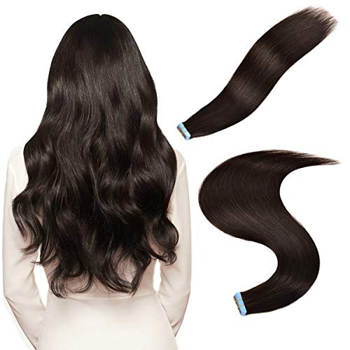ABCBAOBAO 18 Inch Tape in Hair Extensions Human Hair 20pcs 50g Natural Black Color Silky Straight Remy Tape in Hair Extensions with 12 Pieces Replacement Tape Glue in Hair Extensions #1B